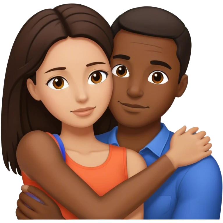 Black man hug brunette woman emoji