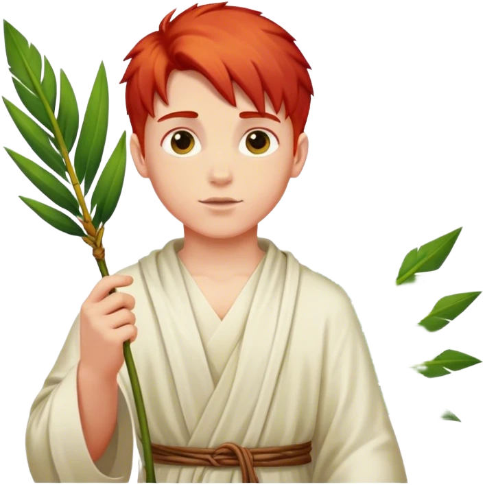 holy boy with red hair and palm branch emoji