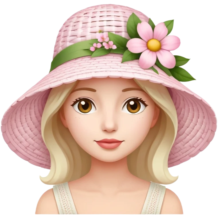White Wicker white sun hat with light pink flowers emoji