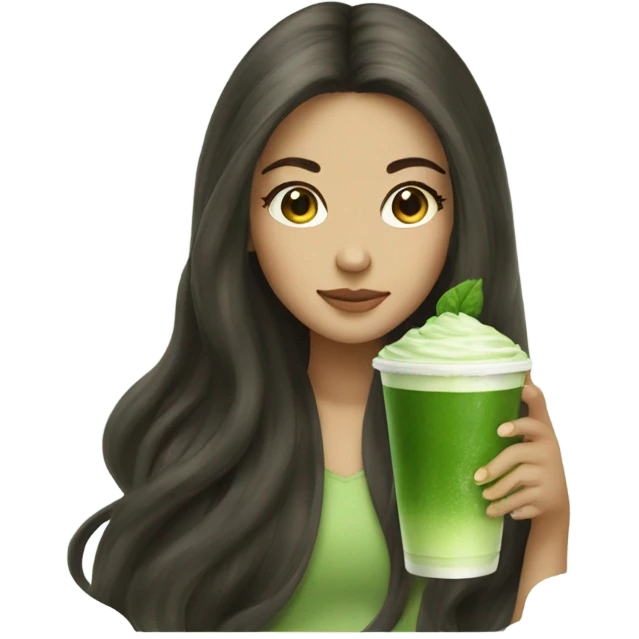 girl with long volume hair drinks matcha emoji