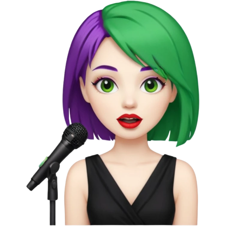 female joker with dress, microphone, singing emoji