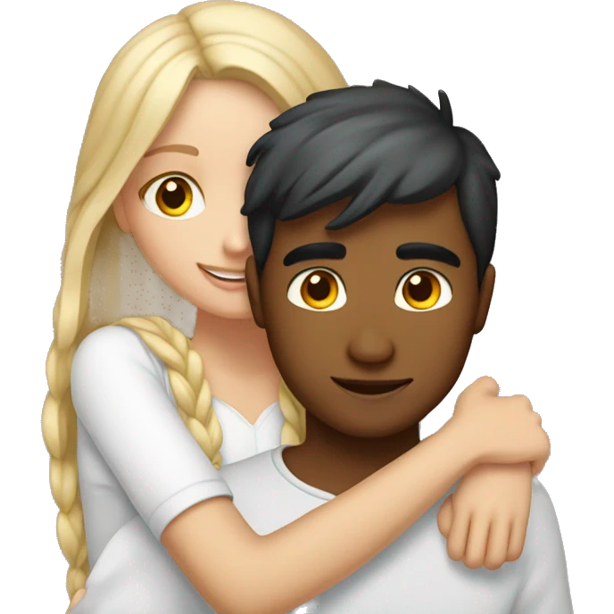 Indian boy hugging white girl emoji