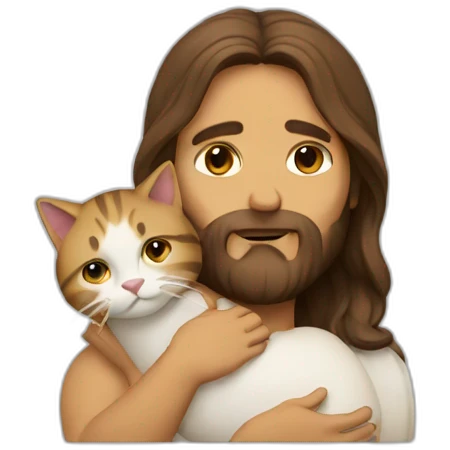 Jesus holds a cat in his arms and cries emoji