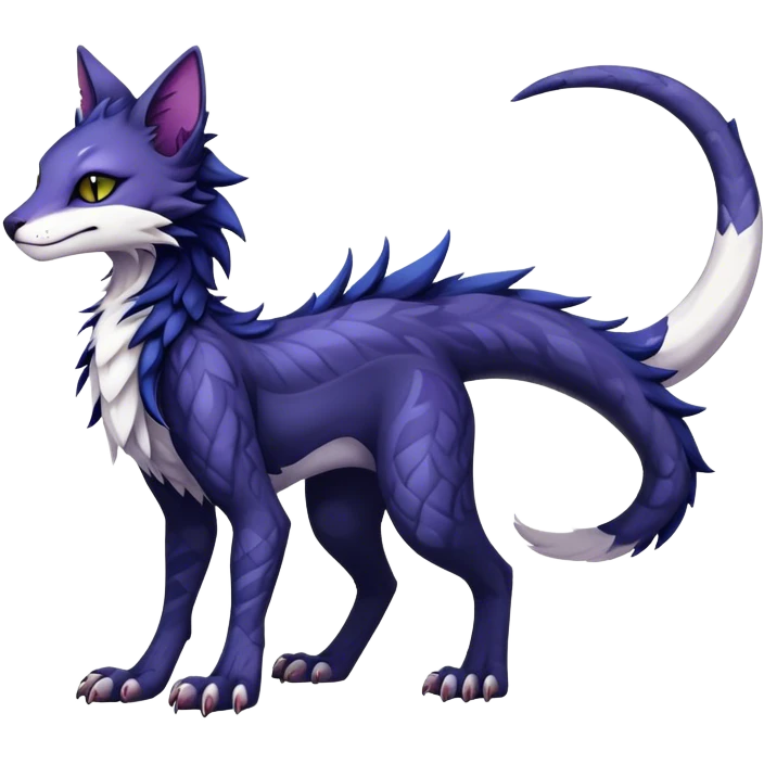 Kawaii dark edgy fantasy feline-vernid-sergal-fursona animal creature with a tufted tail full body with intricate markings  emoji