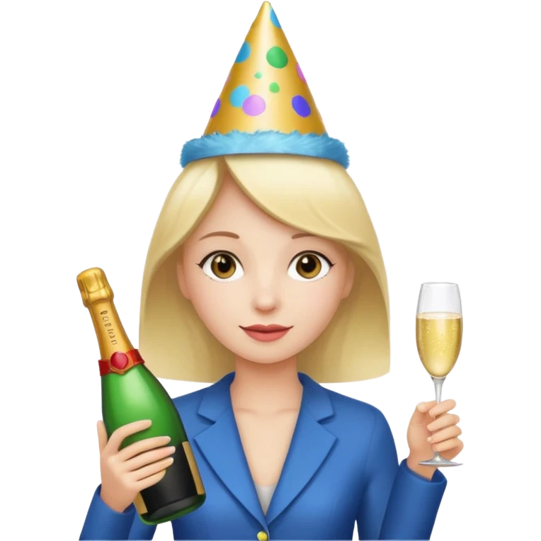 girl with Champagne bottle with party cap emoji