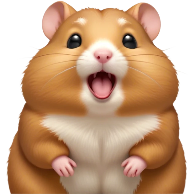 Cinematic Cute Yawning Brown Hamster Portrait Emoji, Head tilted slightly with a dramatic, wide-open yawn, showcasing a smooth, rich brown fur with tiny droopy ears, round dark eyes barely open in drowsy contentment, Simplified yet irresistibly adorable features, highly detailed, glowing with a soft, cozy glow, high shine, relaxed yet expressive, stylized with a touch of whimsy, bright and endearing, soft glowing outline, capturing the essence of a sleepy yet affectionate hamster, so drowsy it feels like it could stretch out of the screen and curl up for a nap! emoji