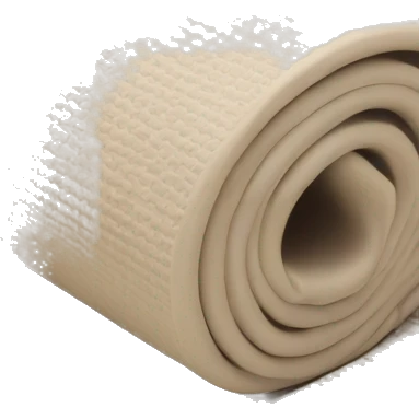 A cream coloured yoga mat that has been rolled hp emoji