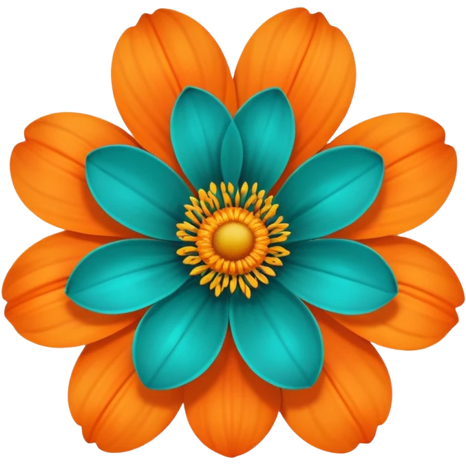 beautiful flower with teal petals and orange center emoji