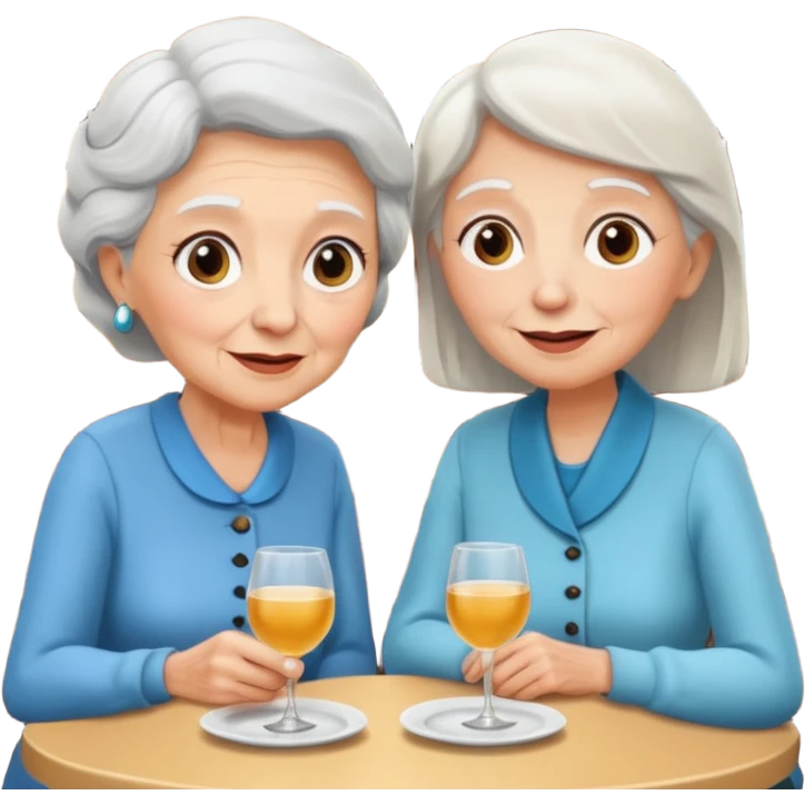 conversación dentro de un restaurant  dos personas y una de las persoans sea una abuela emoji