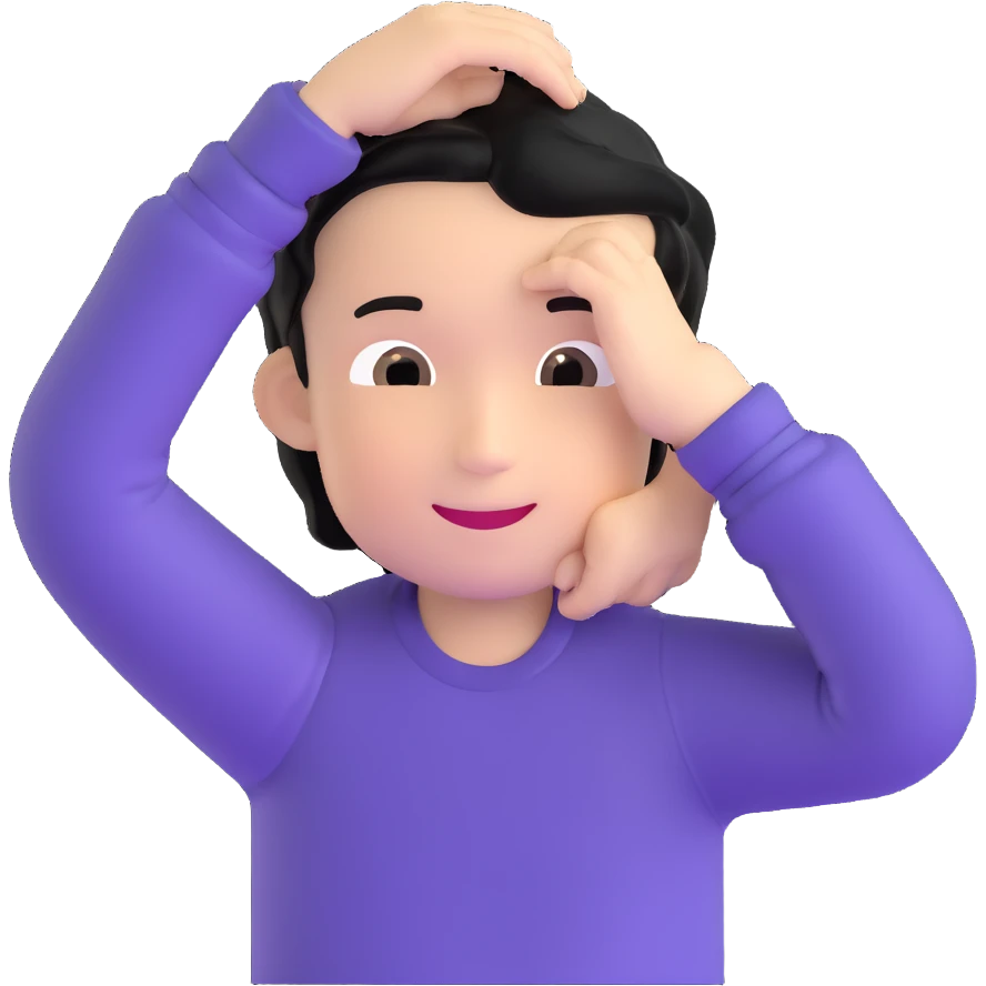 embarrassed smiling boy with hand behind head and black hair emoji