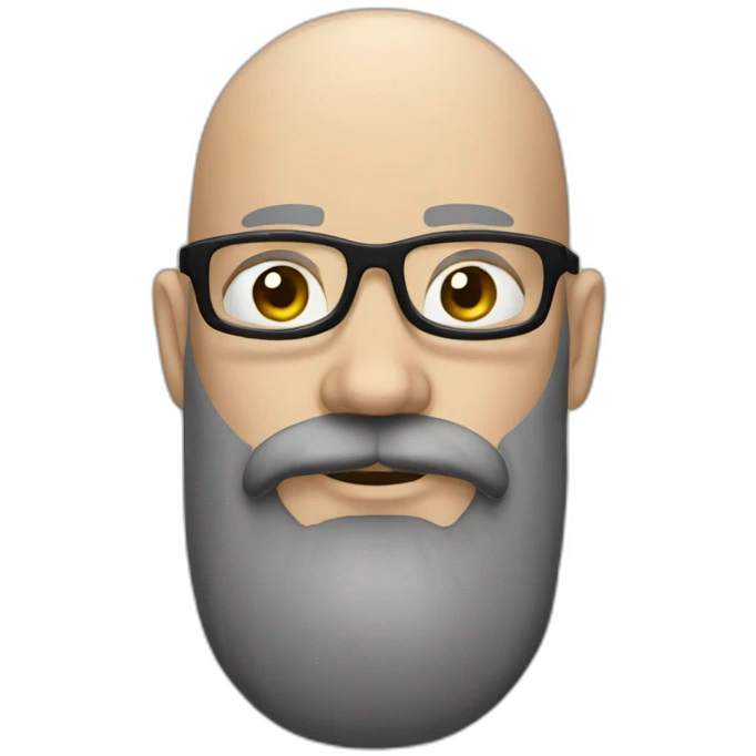 a white bald men with glasses and a big black beard emoji
