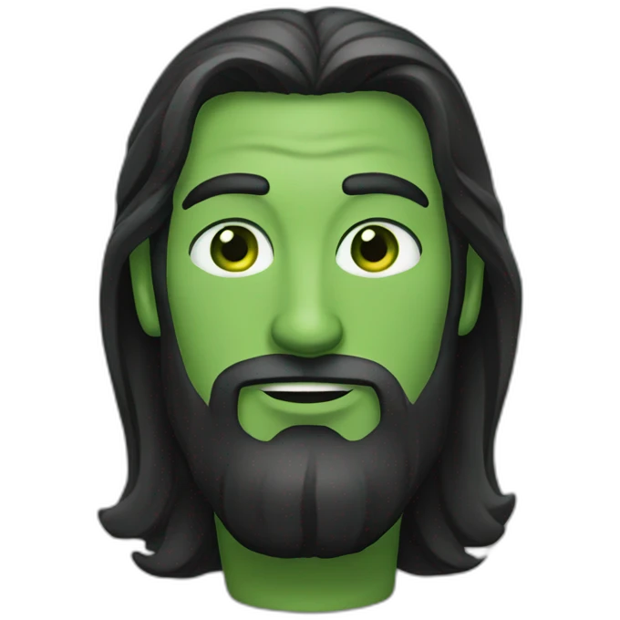 a man with long dark hair in a suit, green eyes emoji
