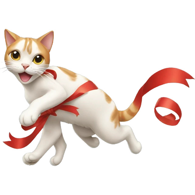 cat chasing long ribbon emoji
