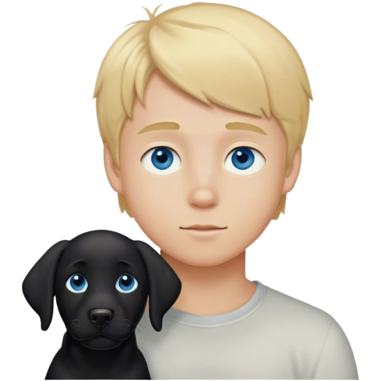 Blonde haired blue eyed boy with black lab emoji