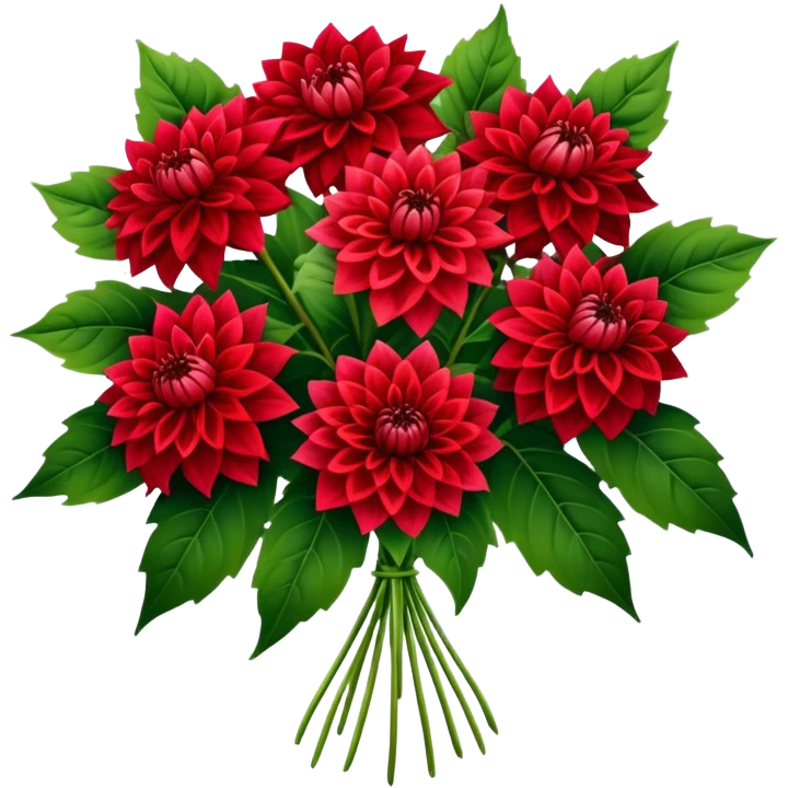 big bouquet Red Dahlia, luxuriant, stem, leaf emoji