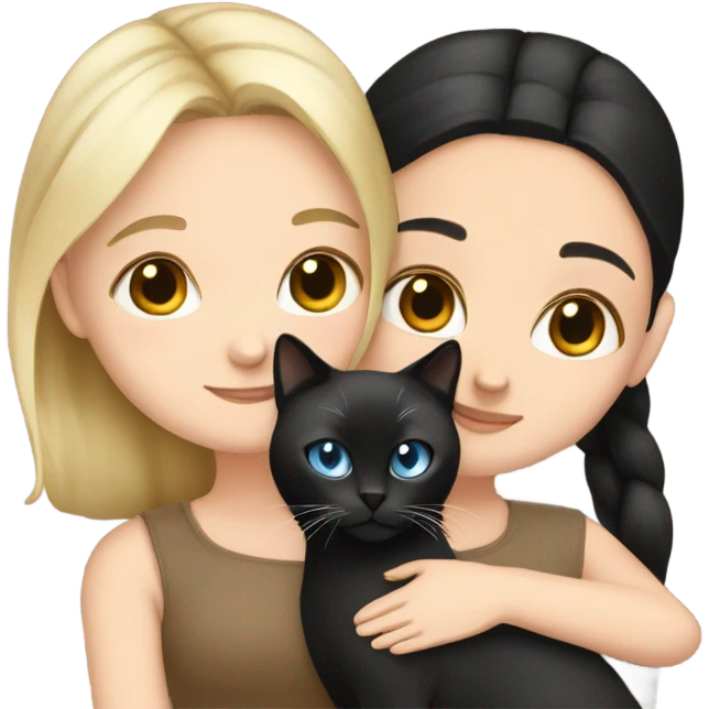A white girl with dark hair is hugs a Siamese cat emoji