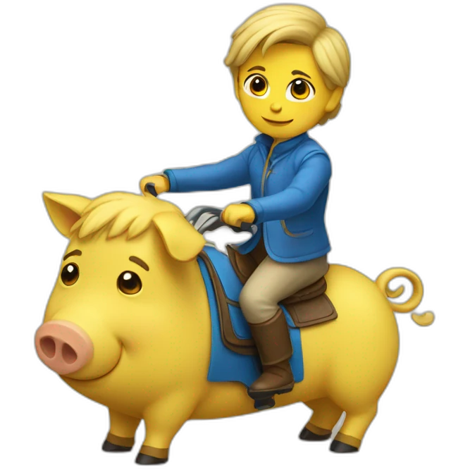 Baiden riding yellow-blue pig emoji