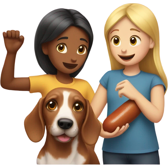 2 girls with a sausage dog emoji
