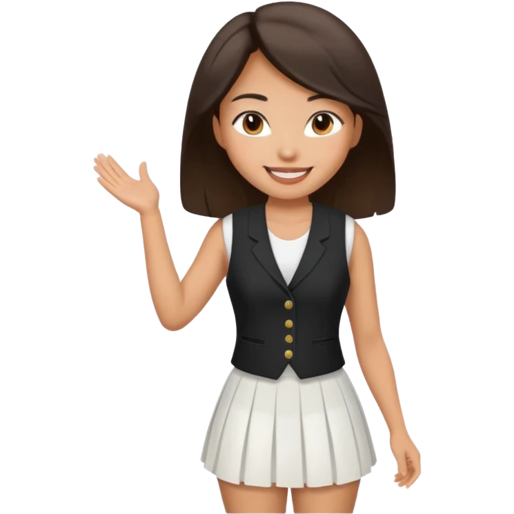 brunette asian woman in white skirt and black women's vest emoji