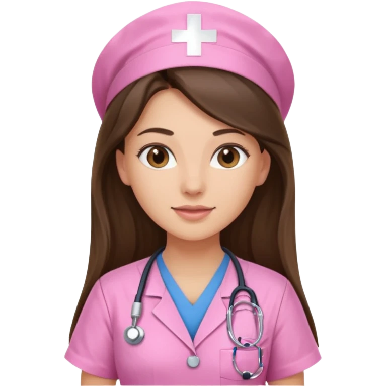 pretty brunette nurse with long hair in pink scrubs emoji