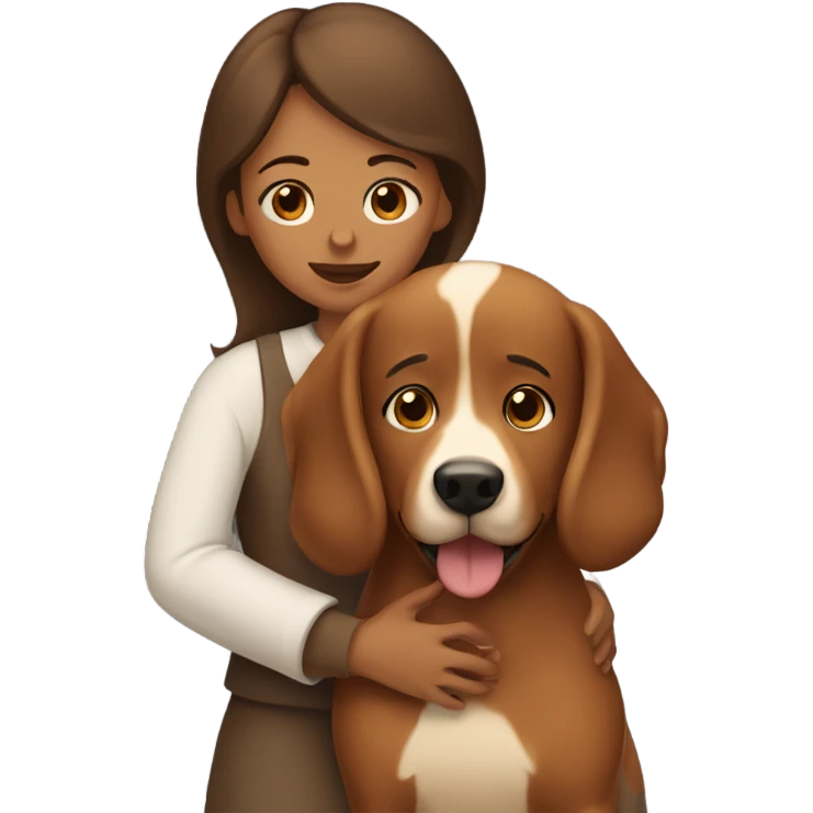 A sister hugging a brown dog  emoji