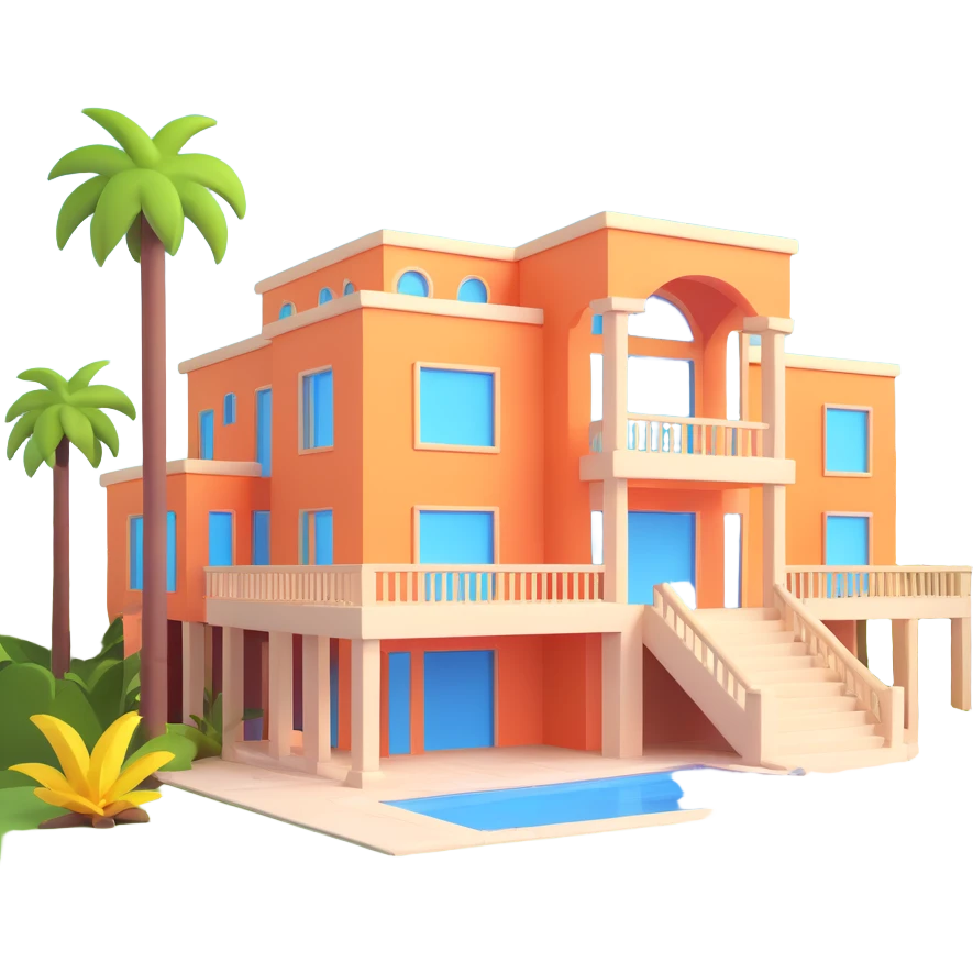 modern mansion with pool and palm trees emoji