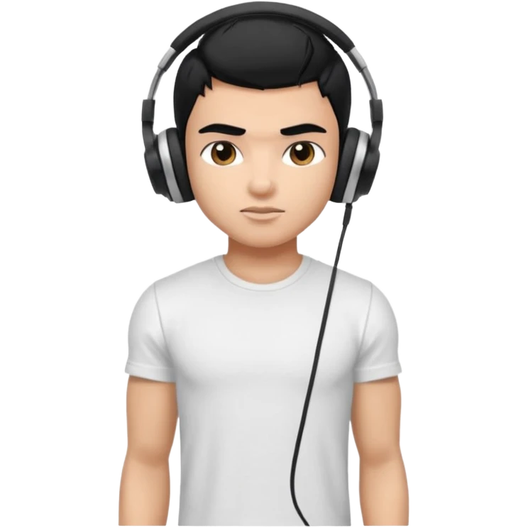 a pretty bratz fair indian boy with black hair. lean but muscled, wearing a white tshirt. headphones on emoji