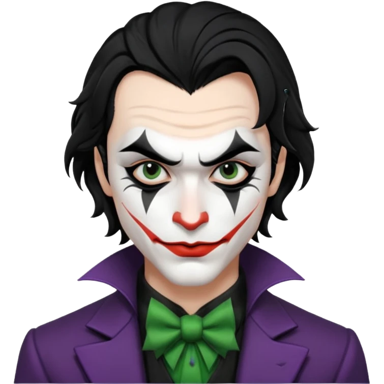 man with black hair black and white joker makeup black clothes emoji