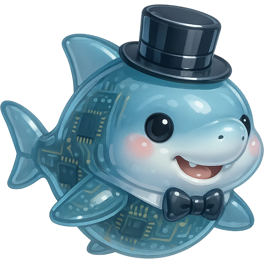 a shark puppy dressed for a high society party emoji