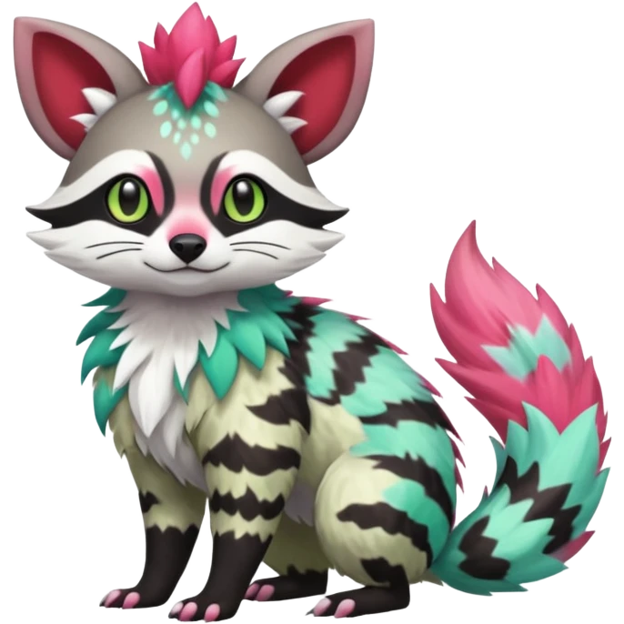 Rare realistic cool cute epic aesthetic colorful Amaura-Shaymin-Civet-Genet-species-Fakemon-hybrid-creature, with markings, full body emoji