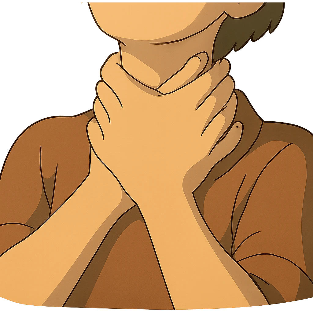 ghibli style hands at throat emoji