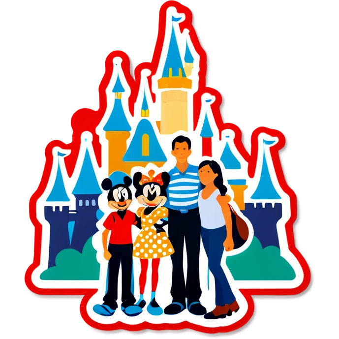 Family standing in front of Disneyland emoji