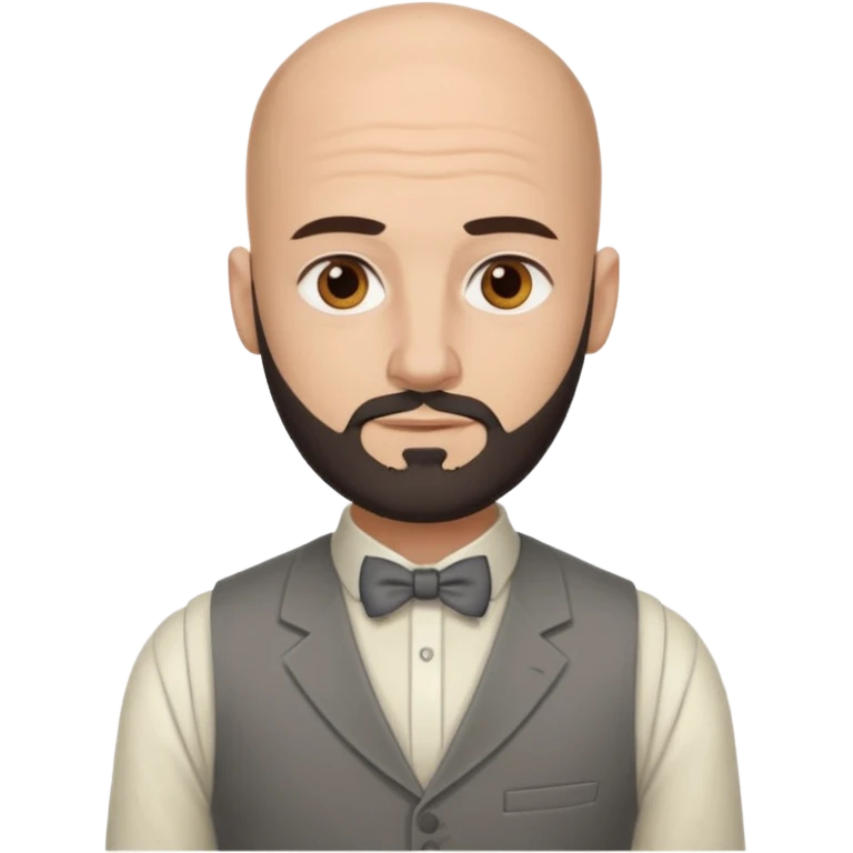 bald headed brown eyes groom with dark beard cream shirt grey vest emoji