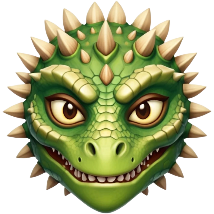 Spiny reptilian human face, warrior with bony scaly face, brown skin and almond lime eyes emoji