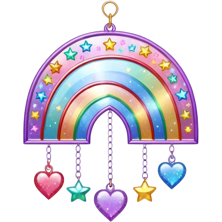 Sparkly glittery aesthetic Iridescent rainbow suncatcher hanging hearts and tiny stars emoji