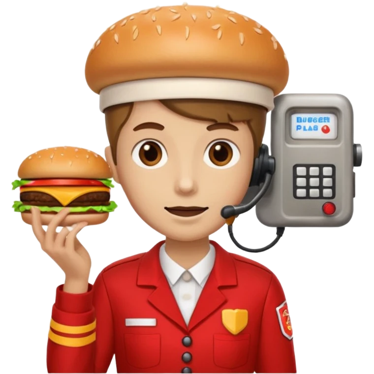 burger place employee with intercom  emoji