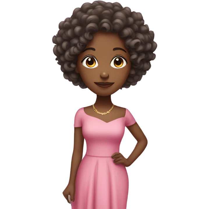 lighter skinned Black woman with curly hair and a cute pink elegant dress  emoji