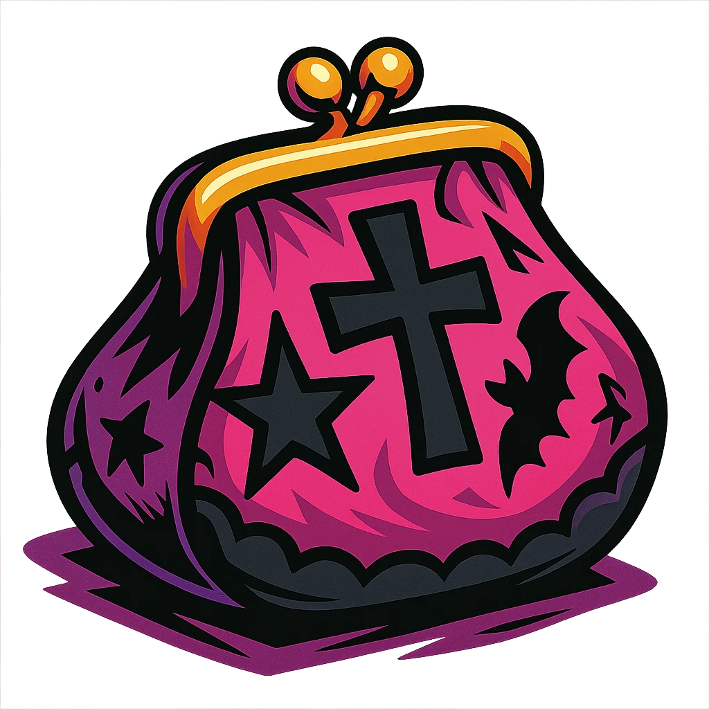 pink and black gothic coin purse, bold colors, dynamic shading, energetic, gothic motifs emoji