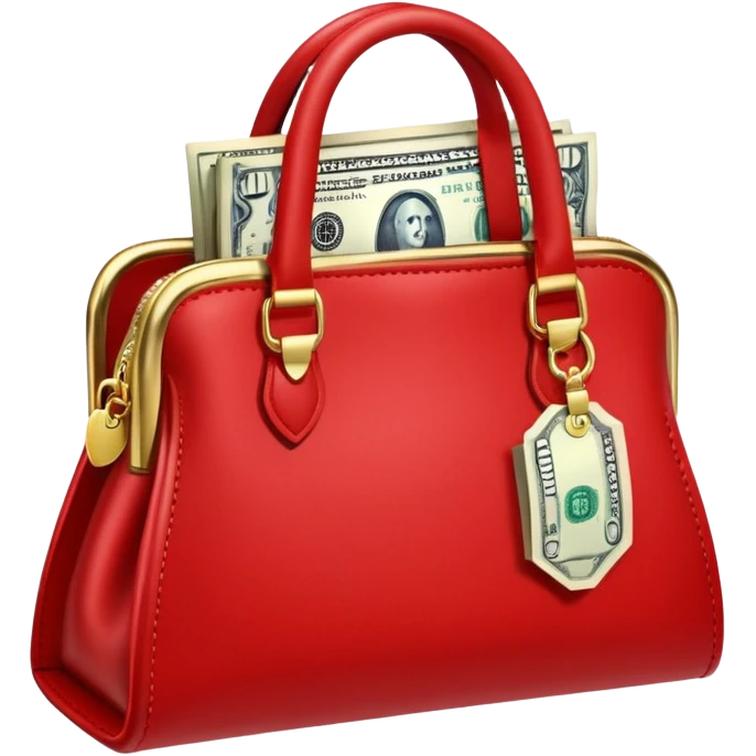 elegant raed purse with dollar bills sticking out emoji