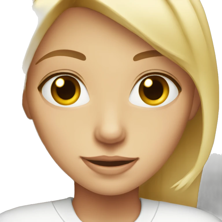 a pretty blonde with hazel eyes wearing a white shirt  emoji