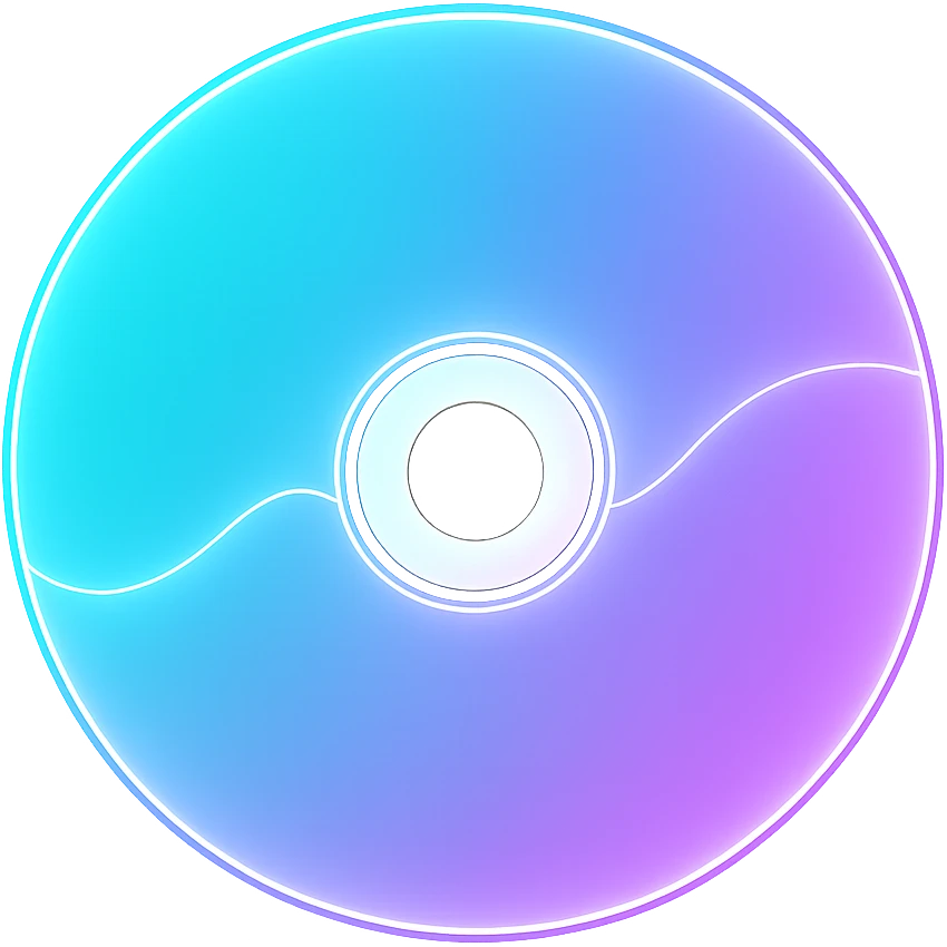 A minimalist CD disc with wave pattern, glowing effect emoji