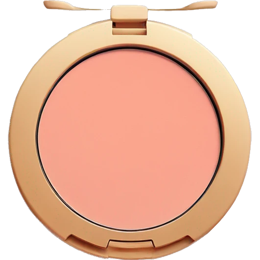 A round makeup compact containing a pressed powder blush in a soft peachy-pink shade emoji