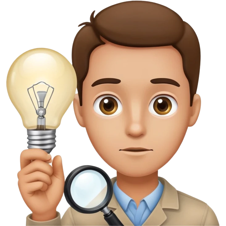 curious person with magnifying glass and lightbulb emoji