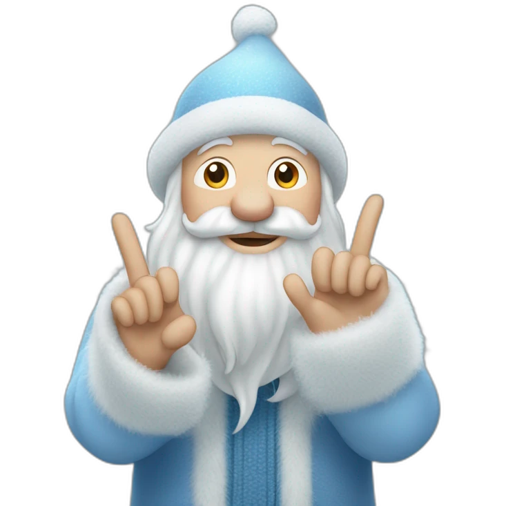 Father Frost shows hand sign of the horns emoji