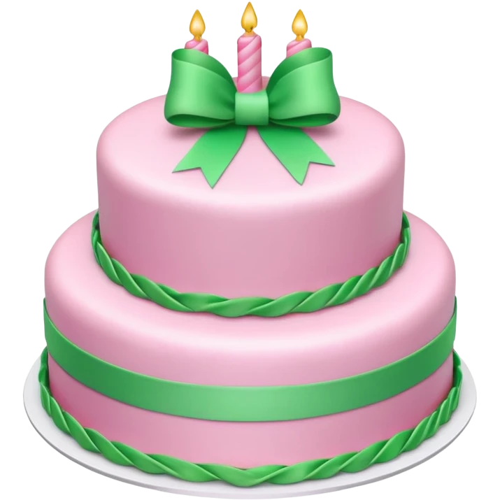 Pink Birthday cake with some green ribbons in 3D emoji