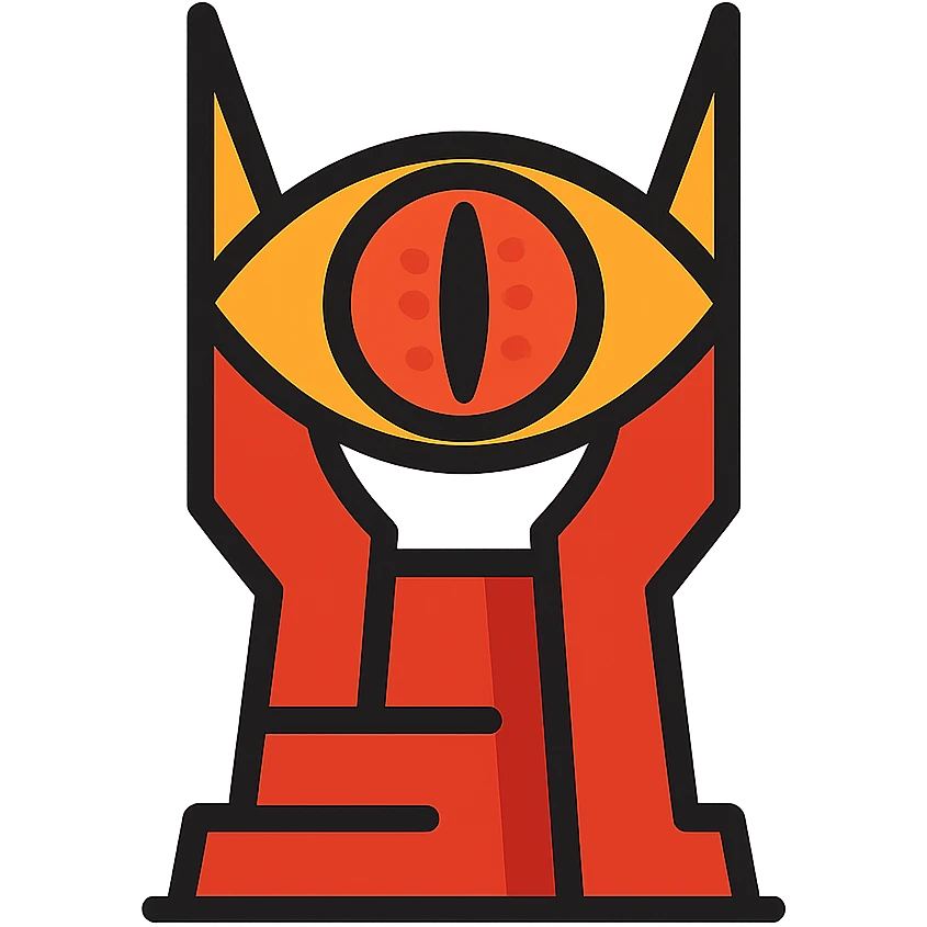 the Eye of Sauron, simplified as a bold, graphic icon with sharp lines and intense colors emoji