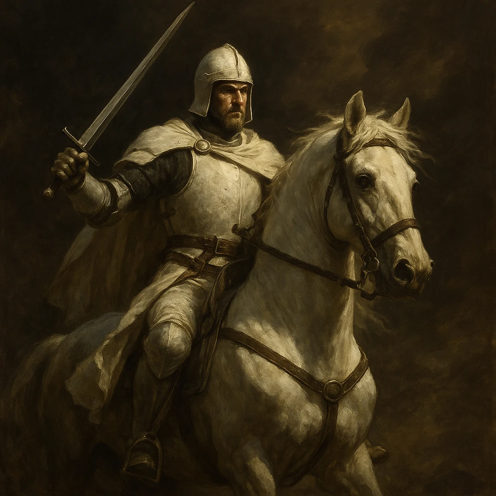 white warrior and horse, ready for battle, dramatic lighting emoji