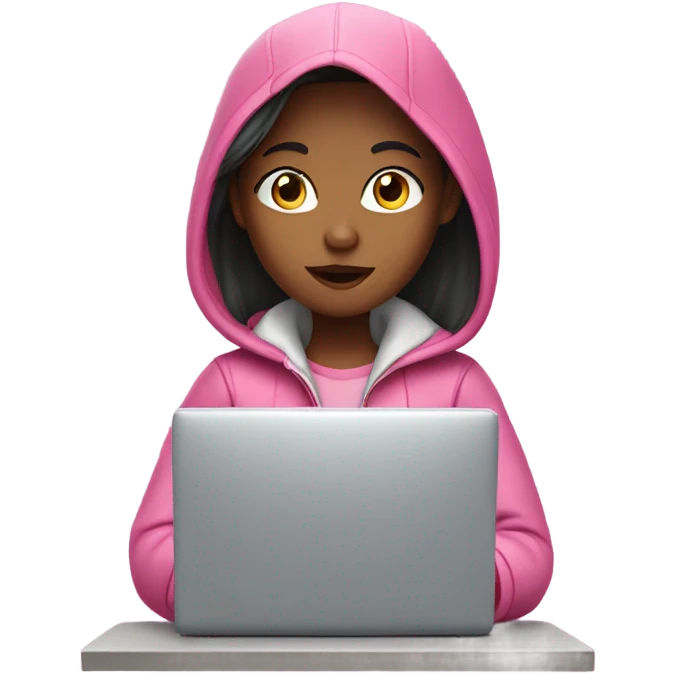 girl in pink jacket looking at computer emoji