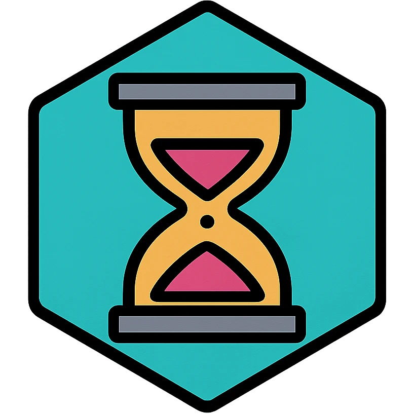 a stylized hourglass inside a hexagon, modern icon style, simple icon design emoji