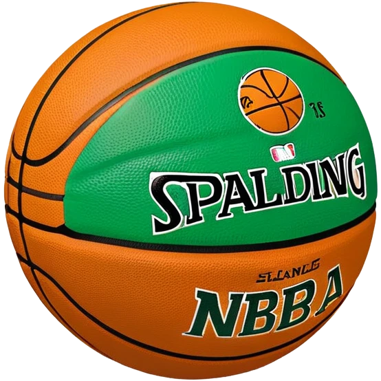 minimalist green Spalding basketball with simple NBA logo, few colorful accent lines, clean design emoji